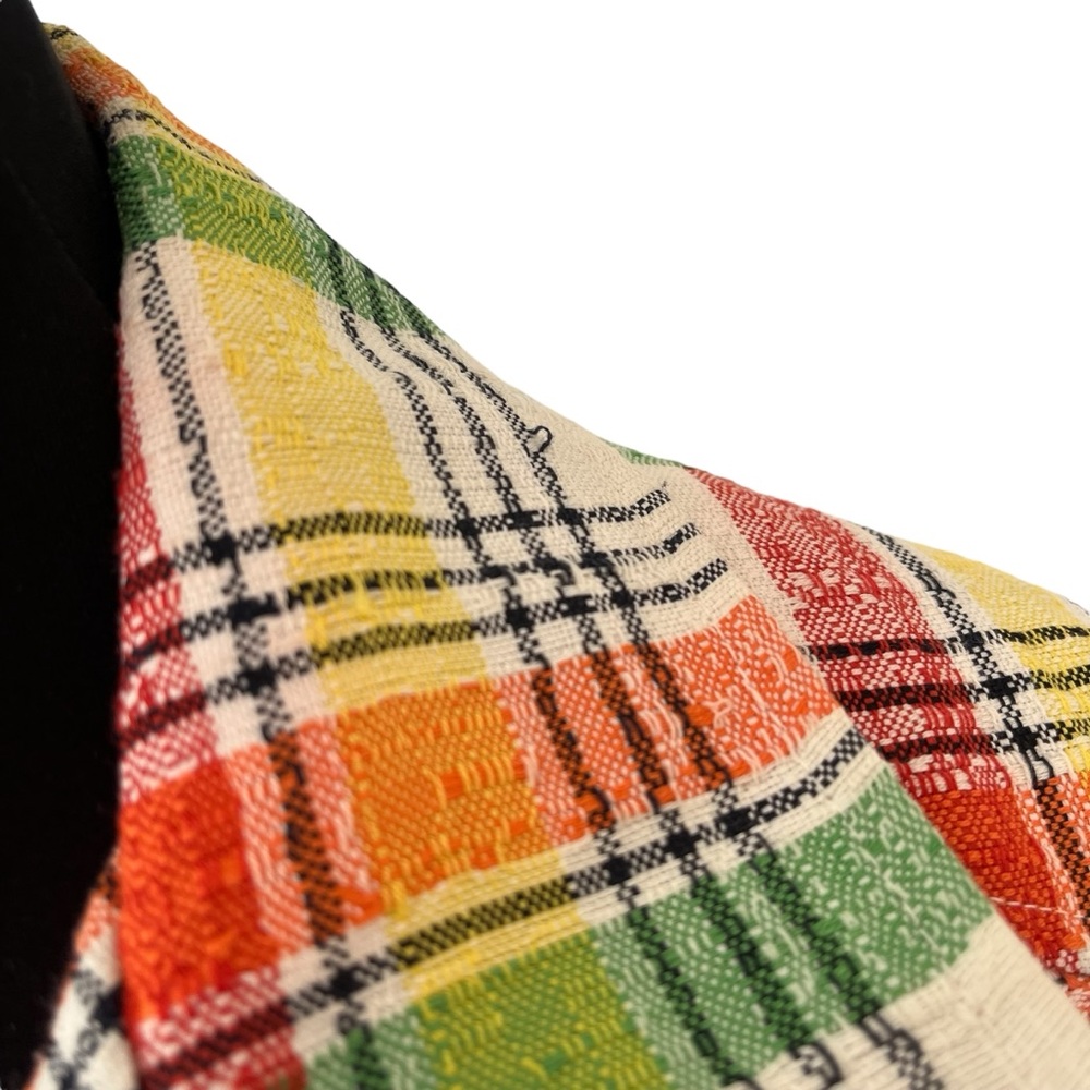 Vintage plaid blazer jacket multicolor fitted red orange green yellow - Picture 3 of 16
